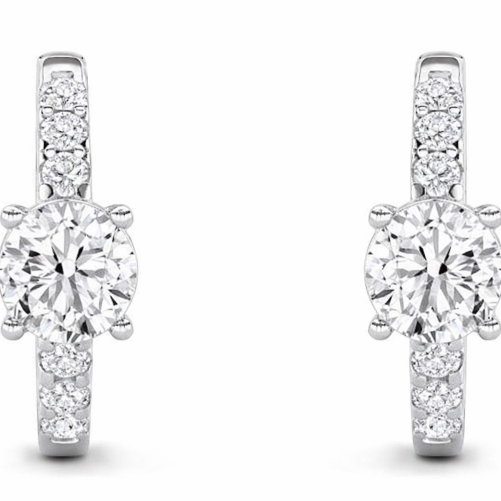 Zales 1.50 cttw Diamond Huggie Hoop Earrings, 925 Sterling Silver NEW